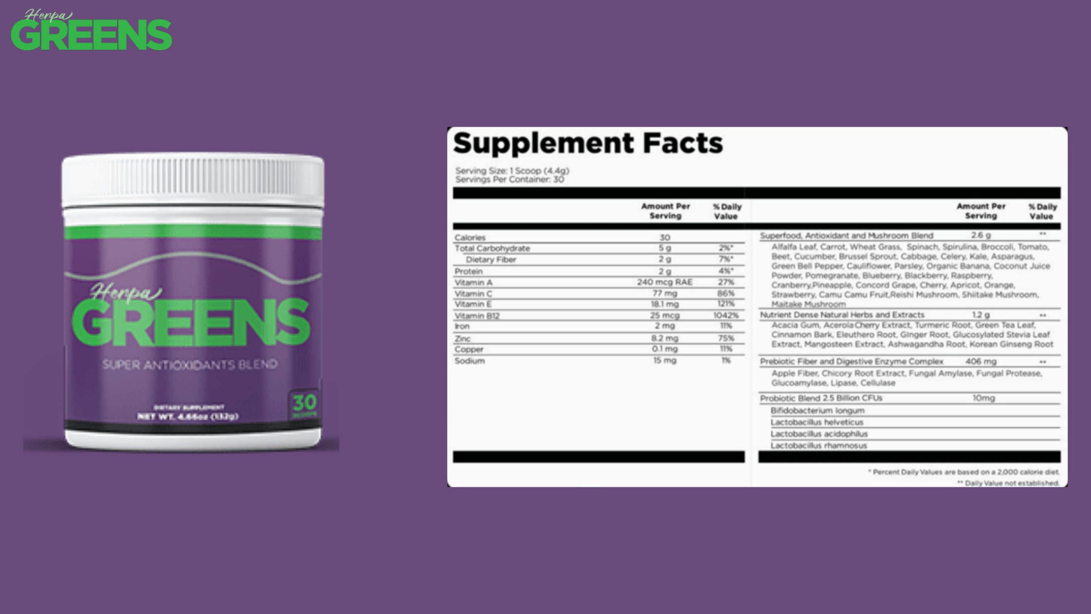 HerpaGreens supplement facts