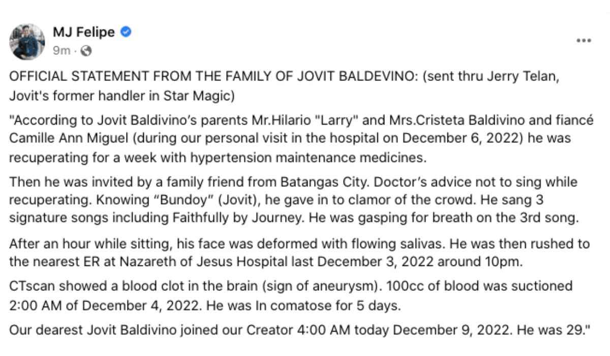 Jovit Baldivino Death